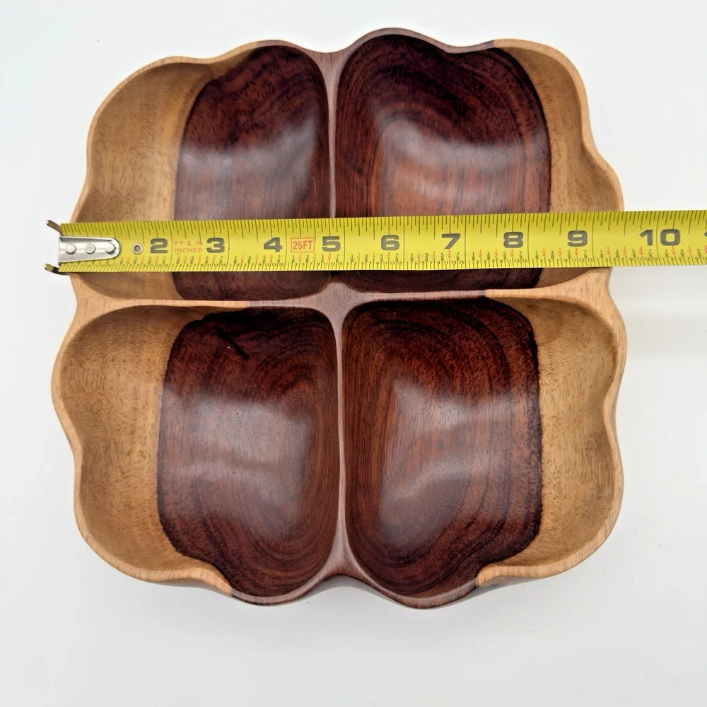 Vintage Mid Century Divided Wood Bowl Tray 4 Section MCM Philippines Tiki